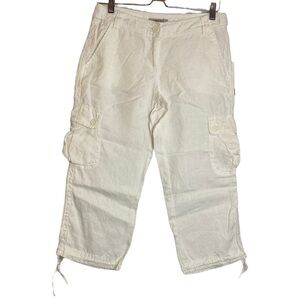 RW & Co White Cargo Pockets Capris Linen 2